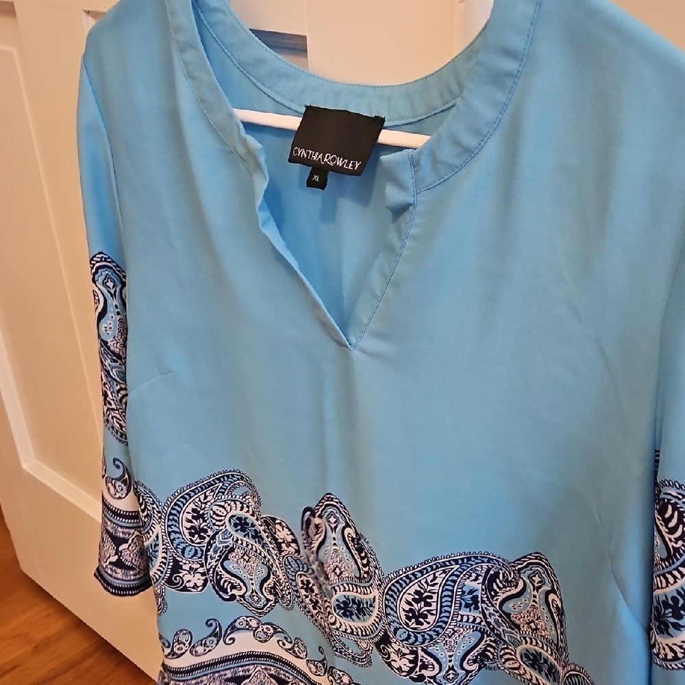 Cynthia Rowley Blue 3/4 Sleeve Tunic with Mandarin Collar - Picture 5 of 7
